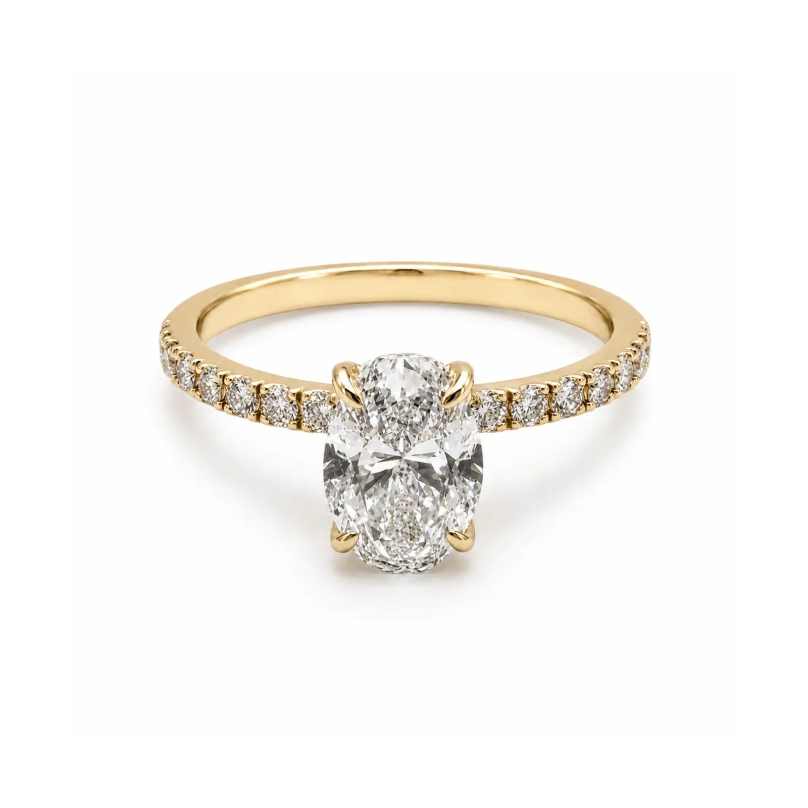 Oval Cut Diamond Engagement Ring with Diamond Band - Lab Grown