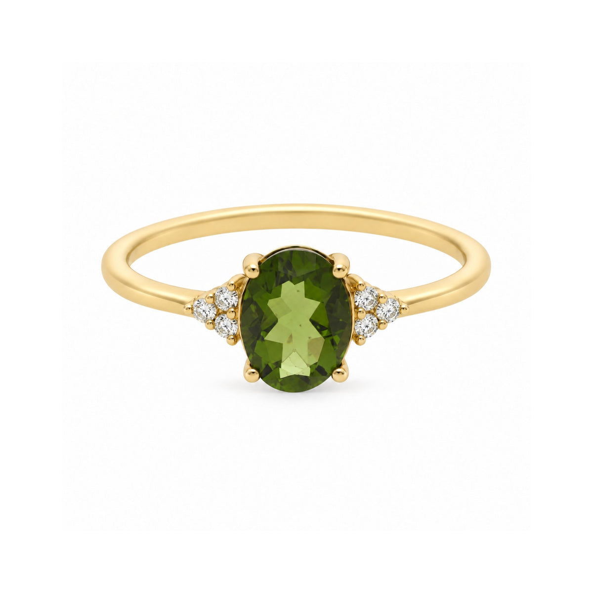 Oval Cut Moldavite Engagement Ring With Diamonds - Solenne