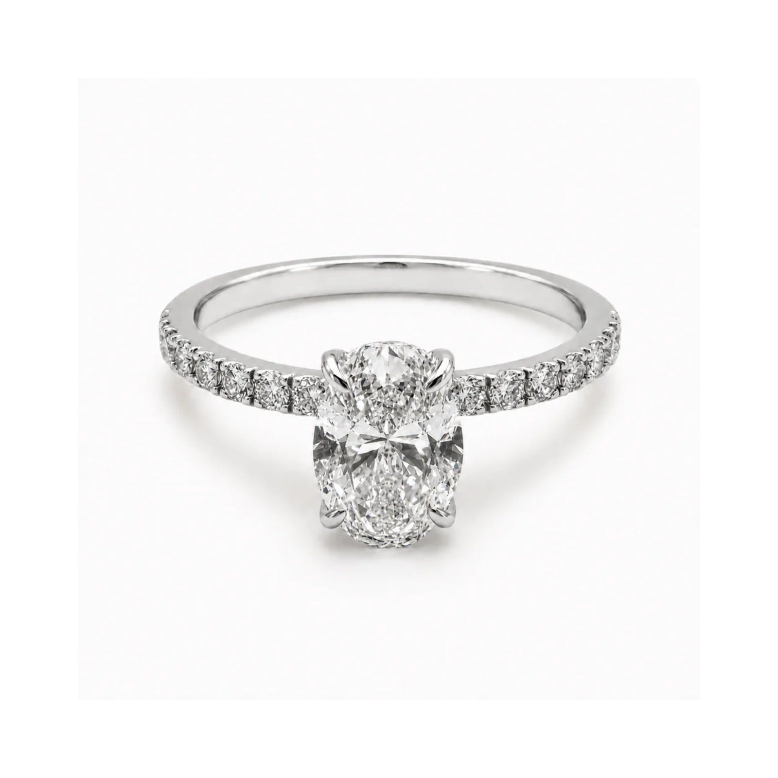 Oval Cut Diamond Engagement Ring with Diamond Band - Lab Grown