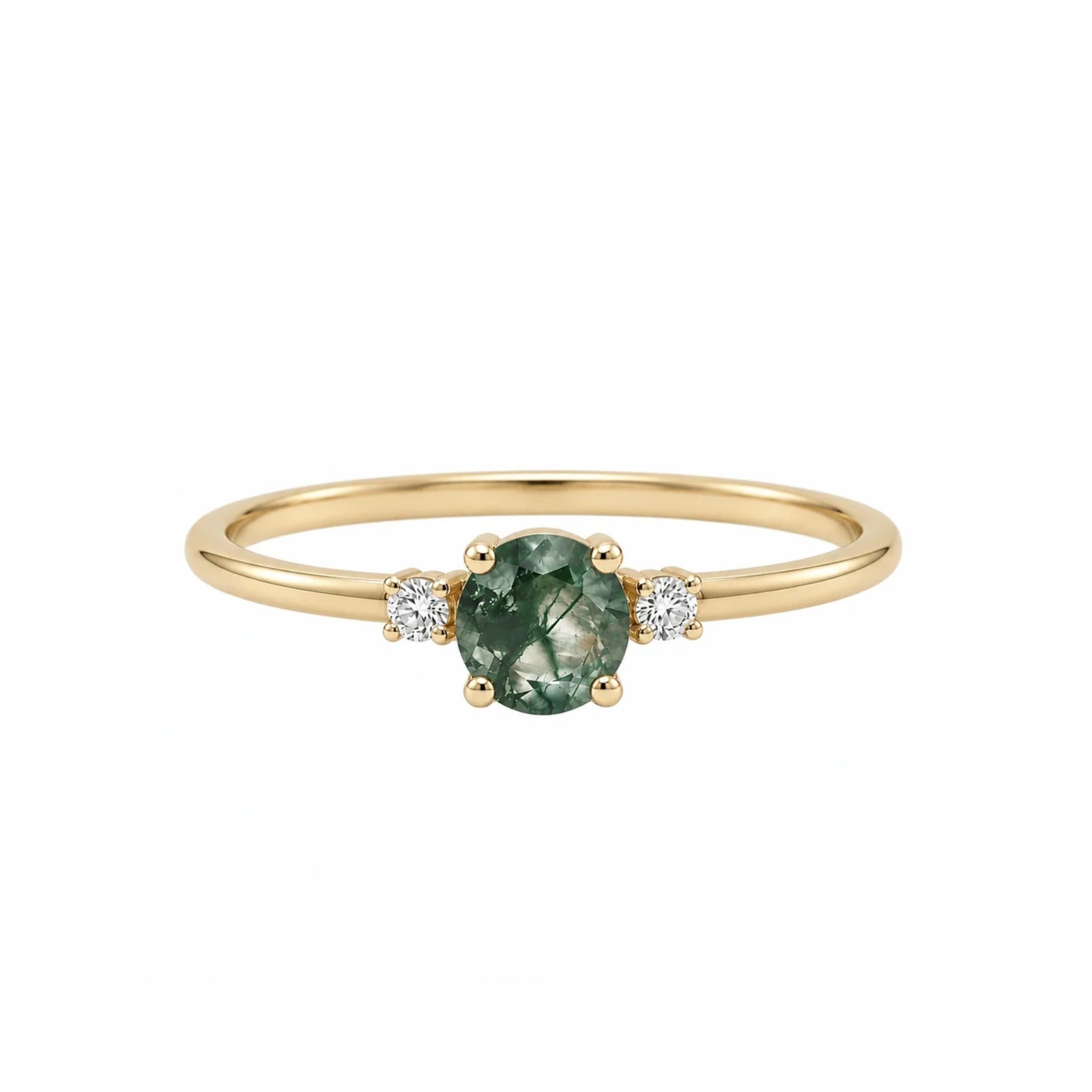 14 Karat Gold Verlobungsring mit Moos-Achat und Diamanten