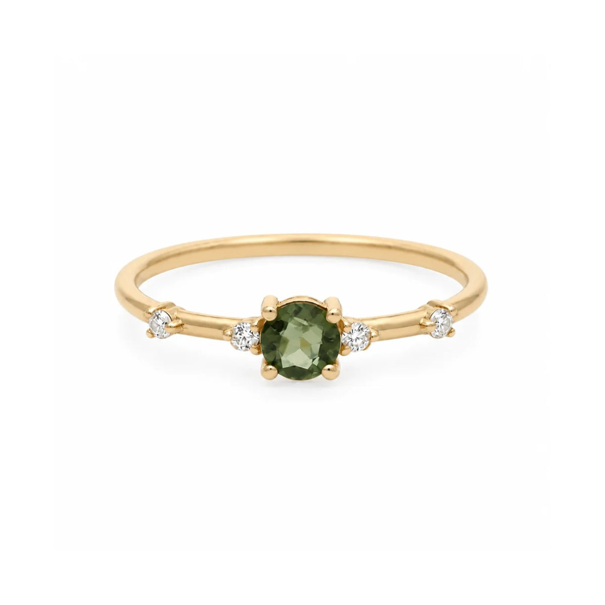 Faceted Moldavite Ring With Diamond
