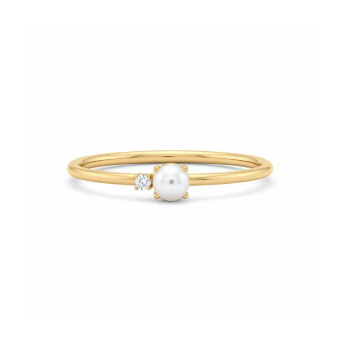 Elegantní prsten s Perlou a Diamantem – 14kt zlato