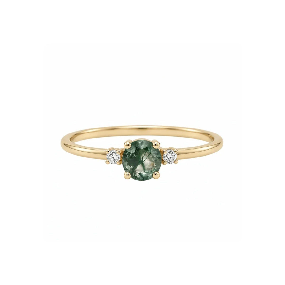 Moss Agate Engagement Ring With Diamond - Trinity