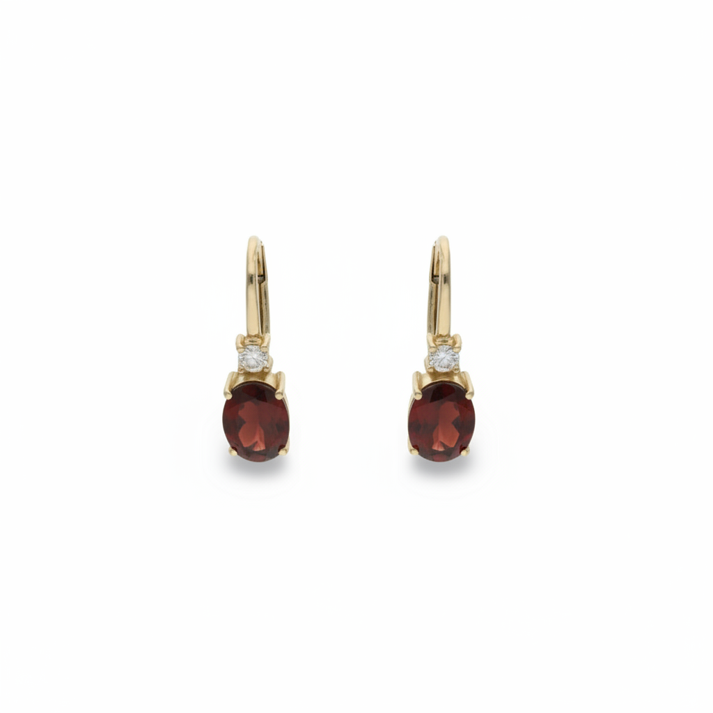 Garnet Earrings With Diamond in 14k Gold