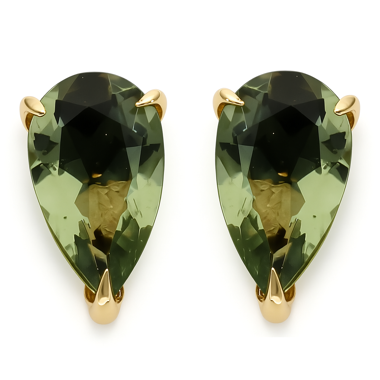 14K Gold Moldavite Stud Earrings