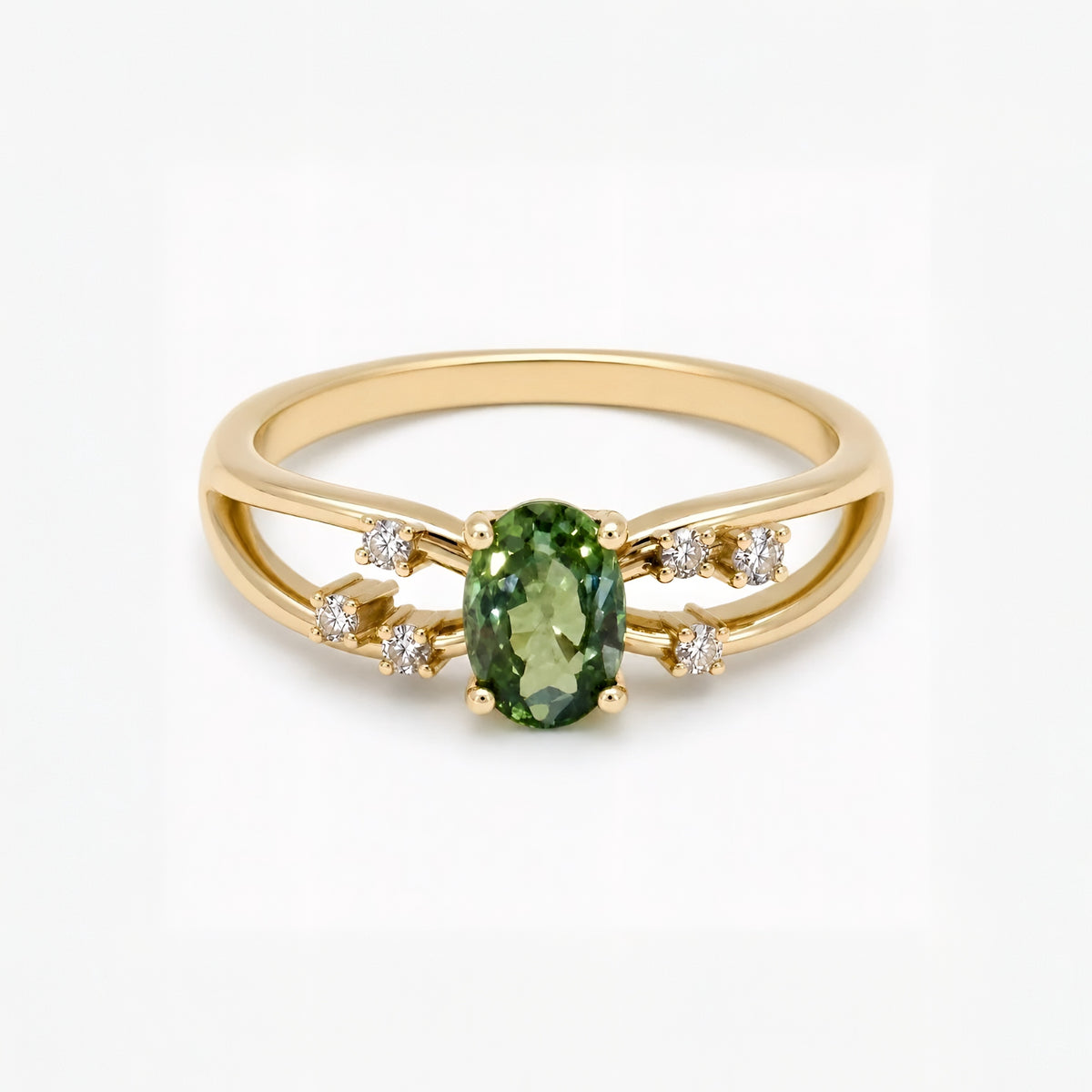 Oval Green Sapphire & Diamond Split Ring