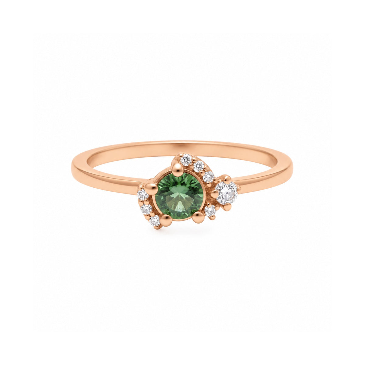 Green Sapphire Diamond Cluster Ring