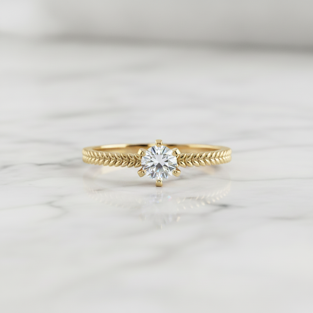 Wheat Band Lab Diamond 14K Gold Ring