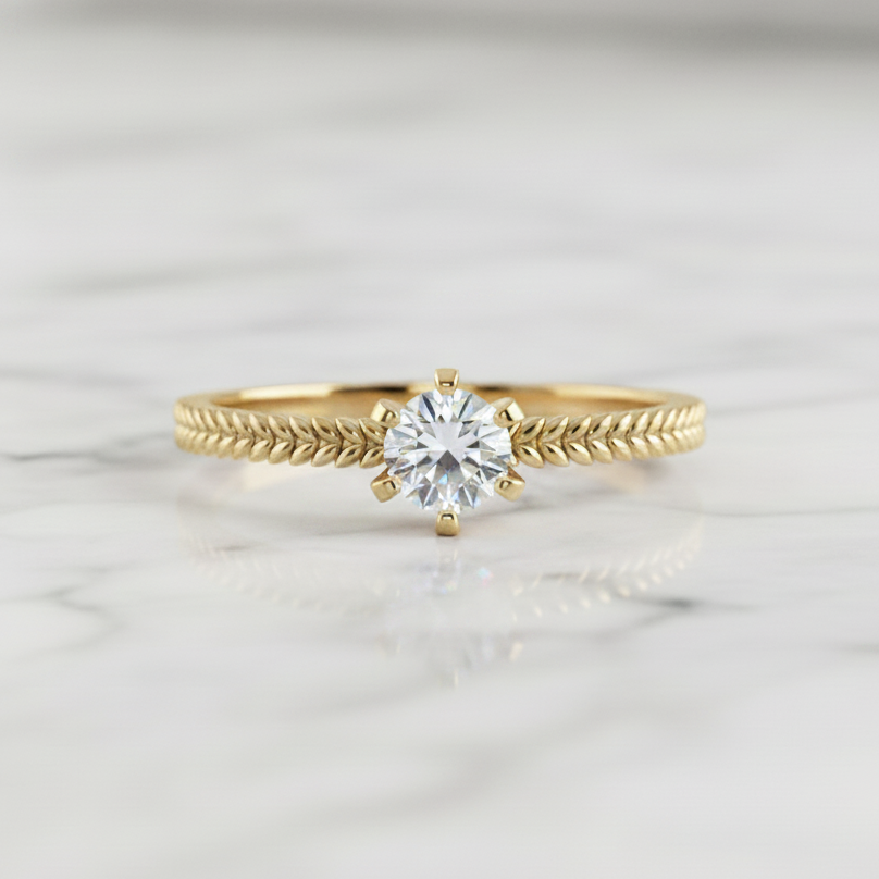 Wheat Band Lab Diamond 14K Gold Ring
