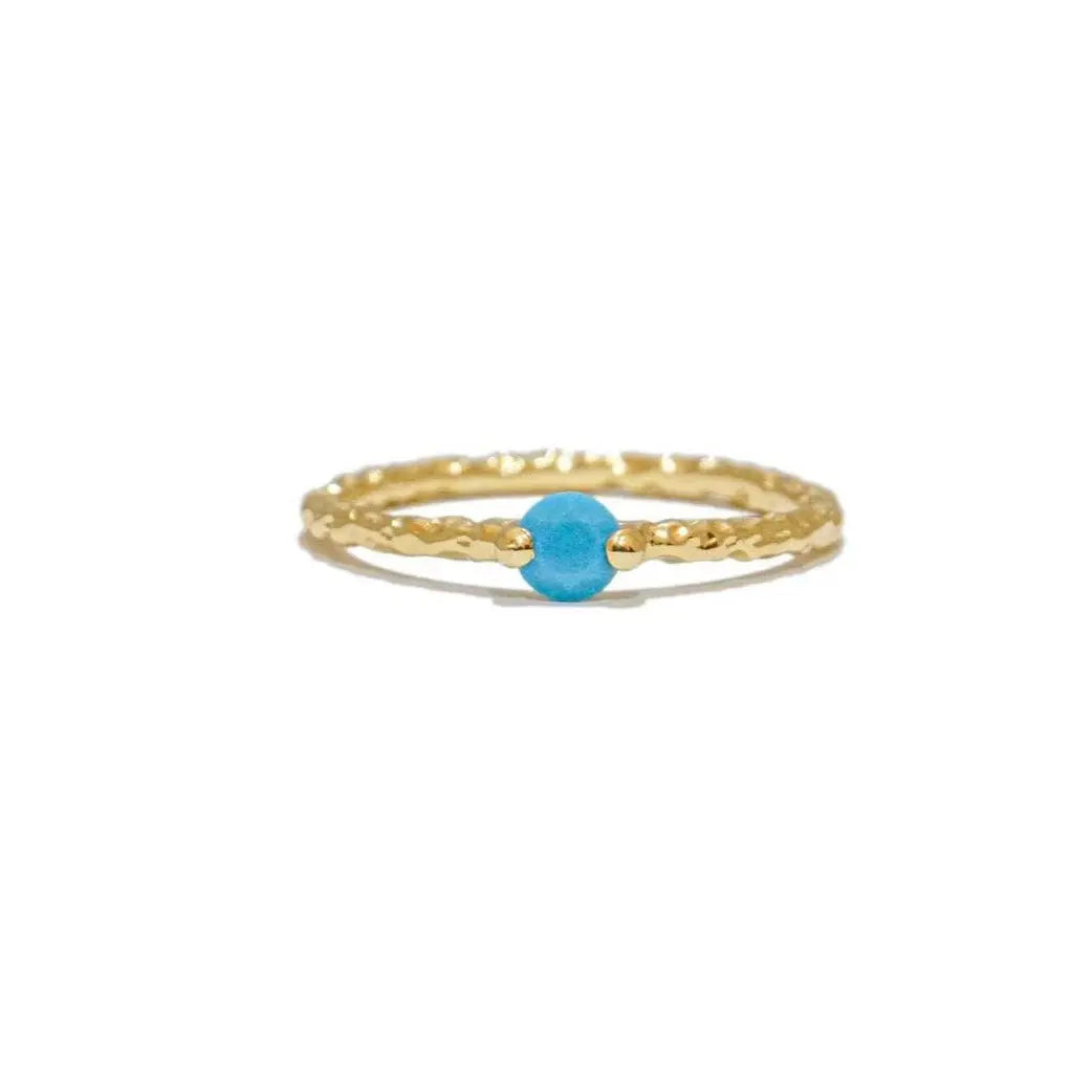 Solitaire Turquoise Ring in 14k Solid Gold Hammered Band Orizzo fine jewelry