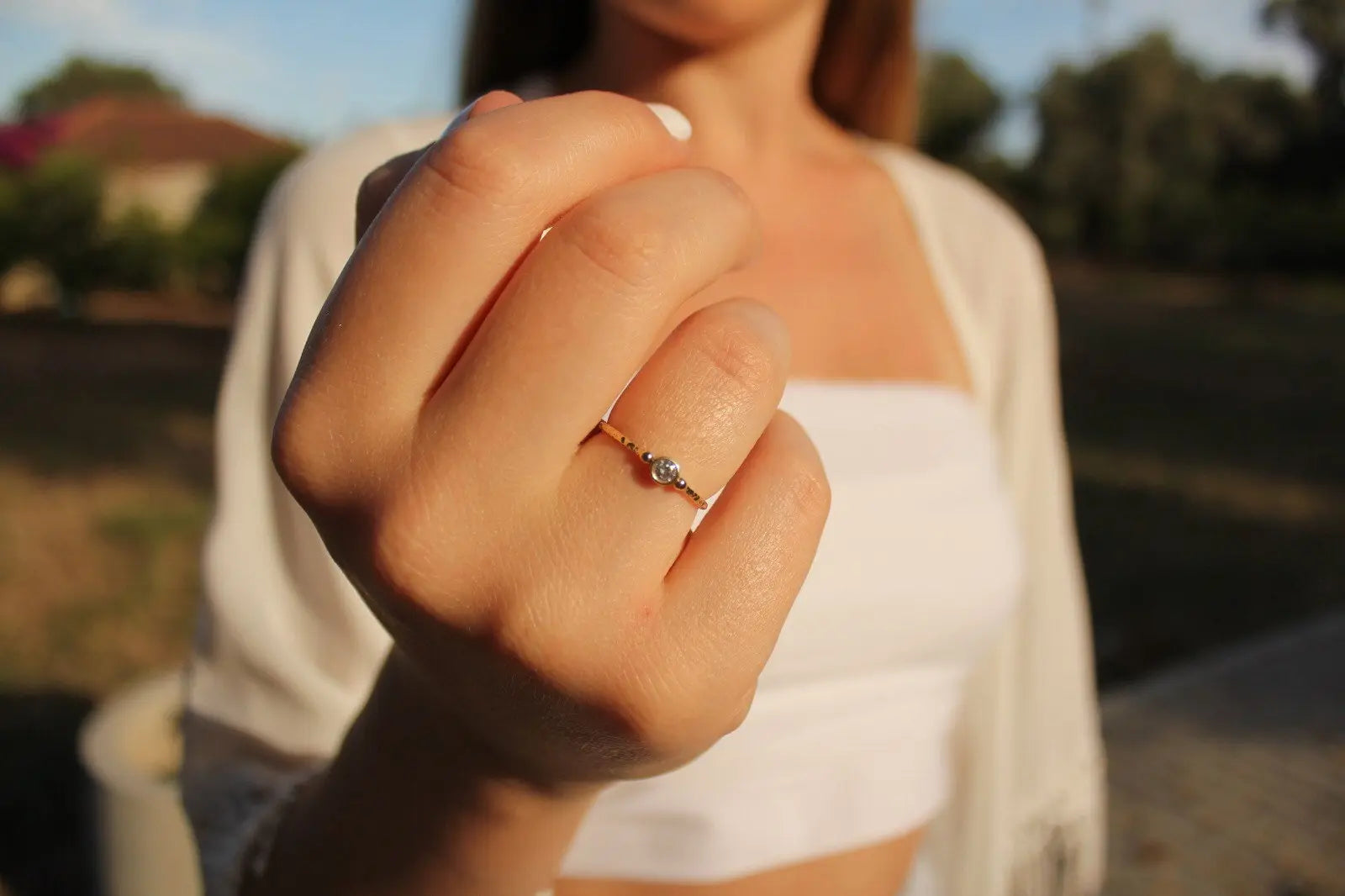 Hammered Gold Ring - Solitaire Gold Ring - Yellow Gold Ring - Solid Gold Ring - 14 Karat Gold Ring Orizzo fine jewelry