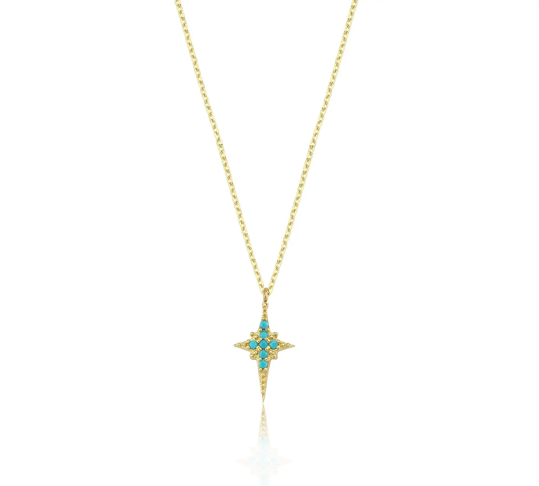 North Star Necklace - Turquoise Necklace - Gold Necklace -Solid Gold Necklace - Valentines Day Gift Orizzo fine jewelry