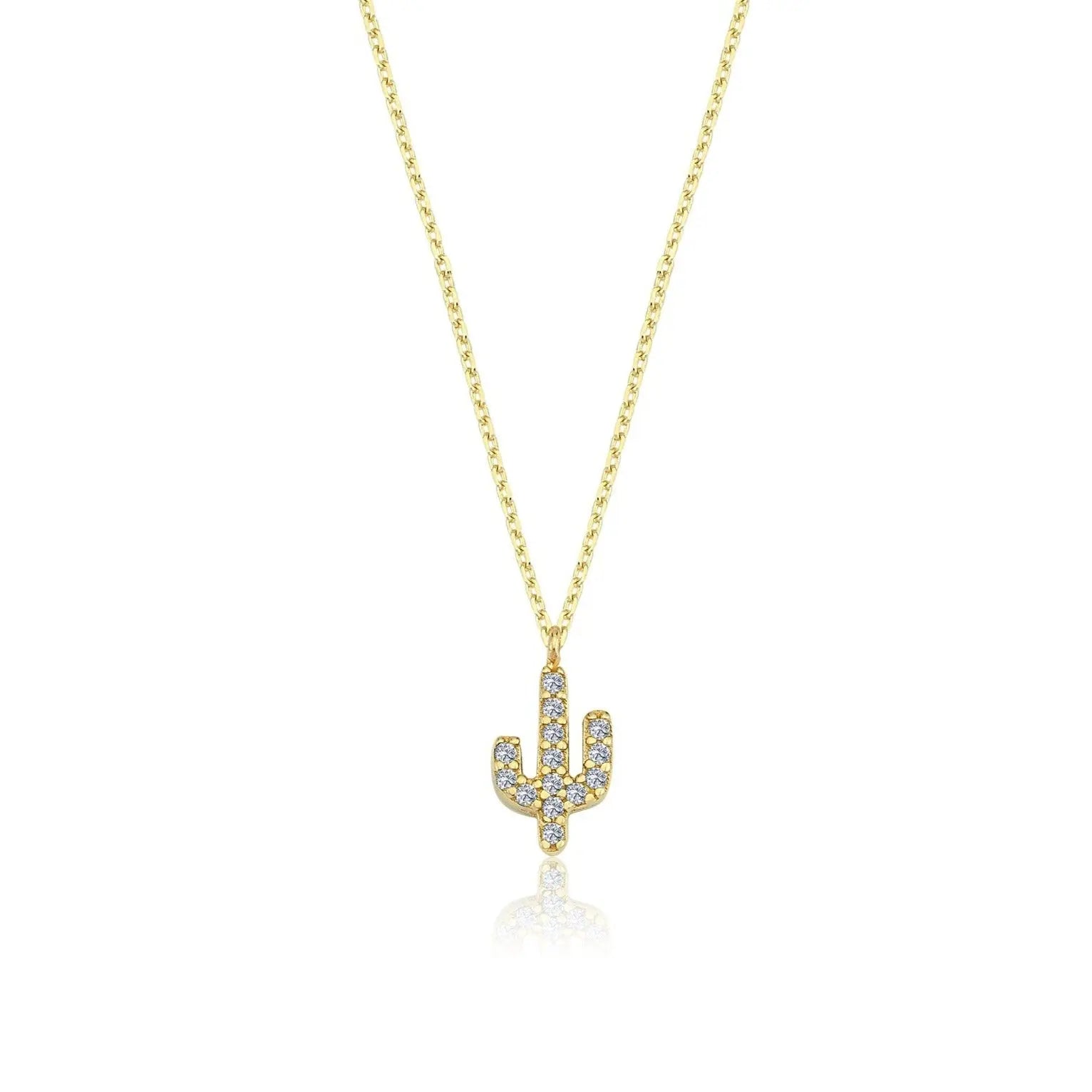 14 Karat Solid Gold Cactus Necklace - Diamond, Zirconia, or Turquoise Options Orizzo fine jewelry