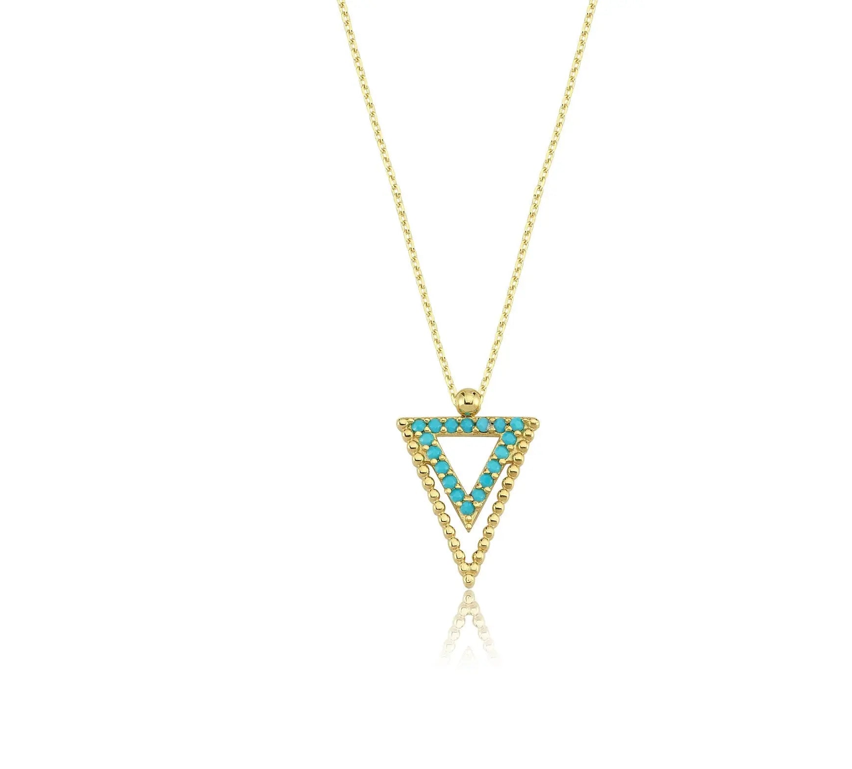 Turquoise  Necklace - Gold Necklace  -Solid Gold Necklace - Valentines Day Gift - 14 Karat Gold Necklace - Triangle Necklace Orizzo fine jewelry