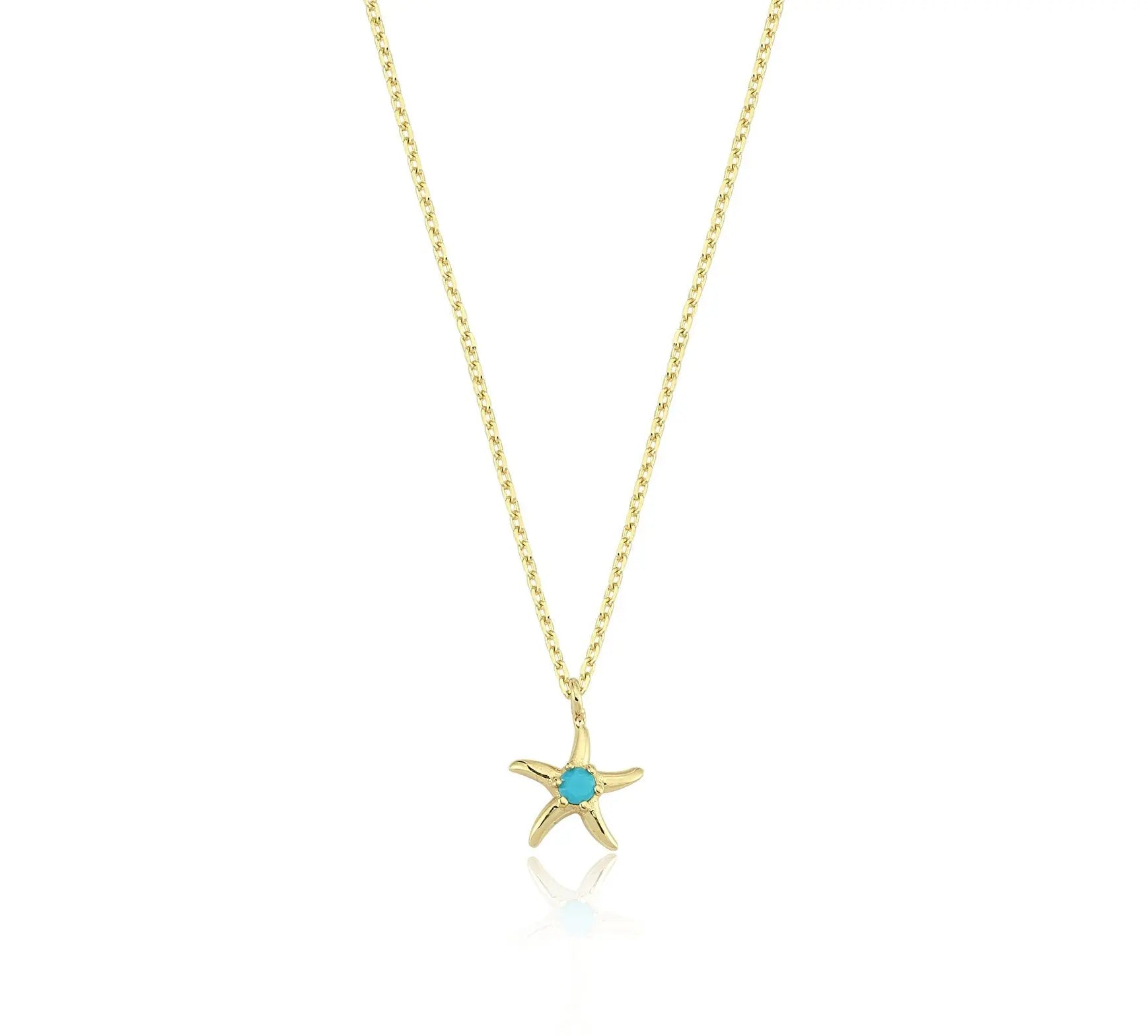 Sea Star Gold Necklace - Turquoise  Necklace - Gold Necklace  -Solid Gold Necklace - Valentines Day Gift - 14 Karat Gold Necklace Orizzo fine jewelry