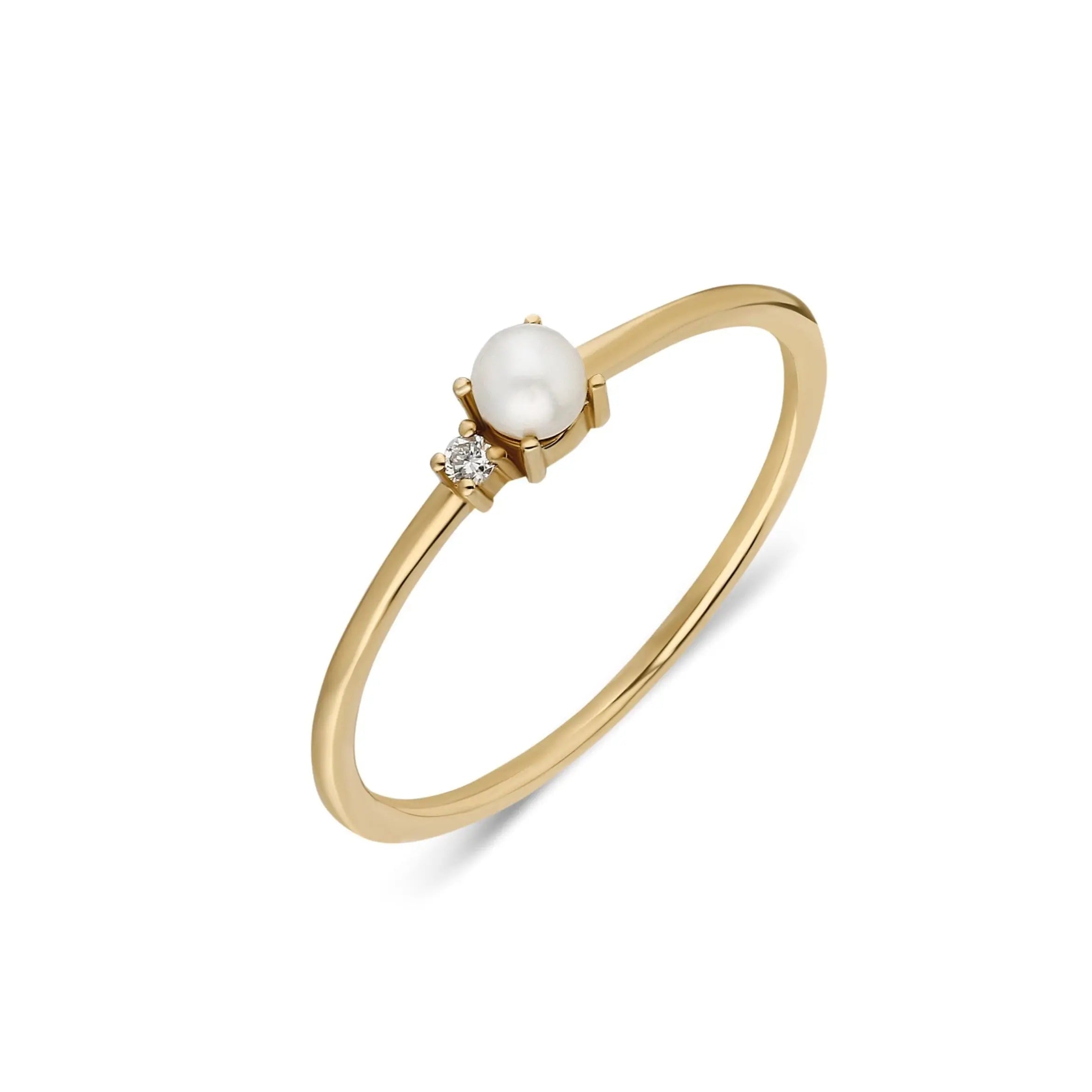 Dainty Pearl Ring , Pearl Diamond Ring , Diamond Ring , Minimalist Gold Ring , Stackable Ring , Pearl Ring , Solid Gold Ring