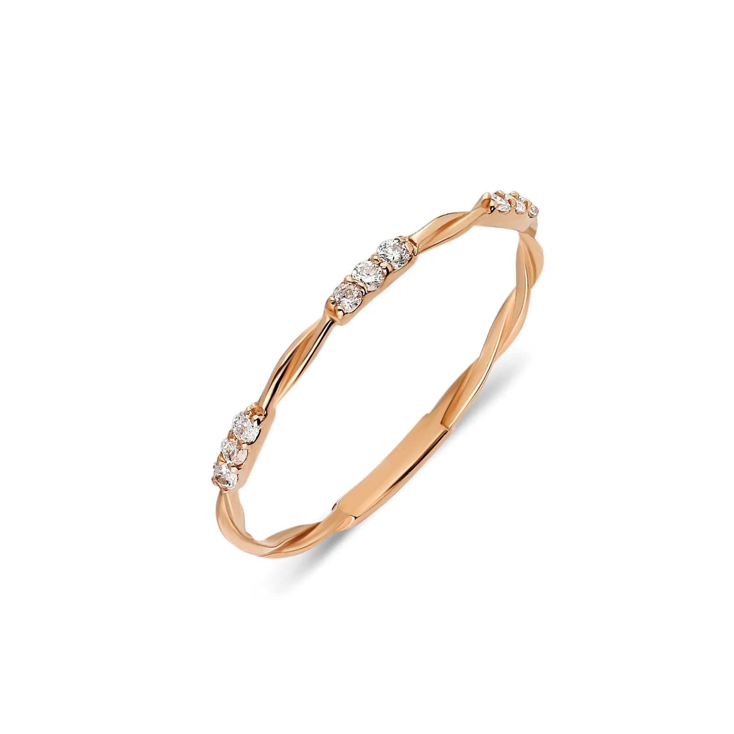 Twist Band Ring with Diamond in 14K Solid Gold Orizzo fine jewelry