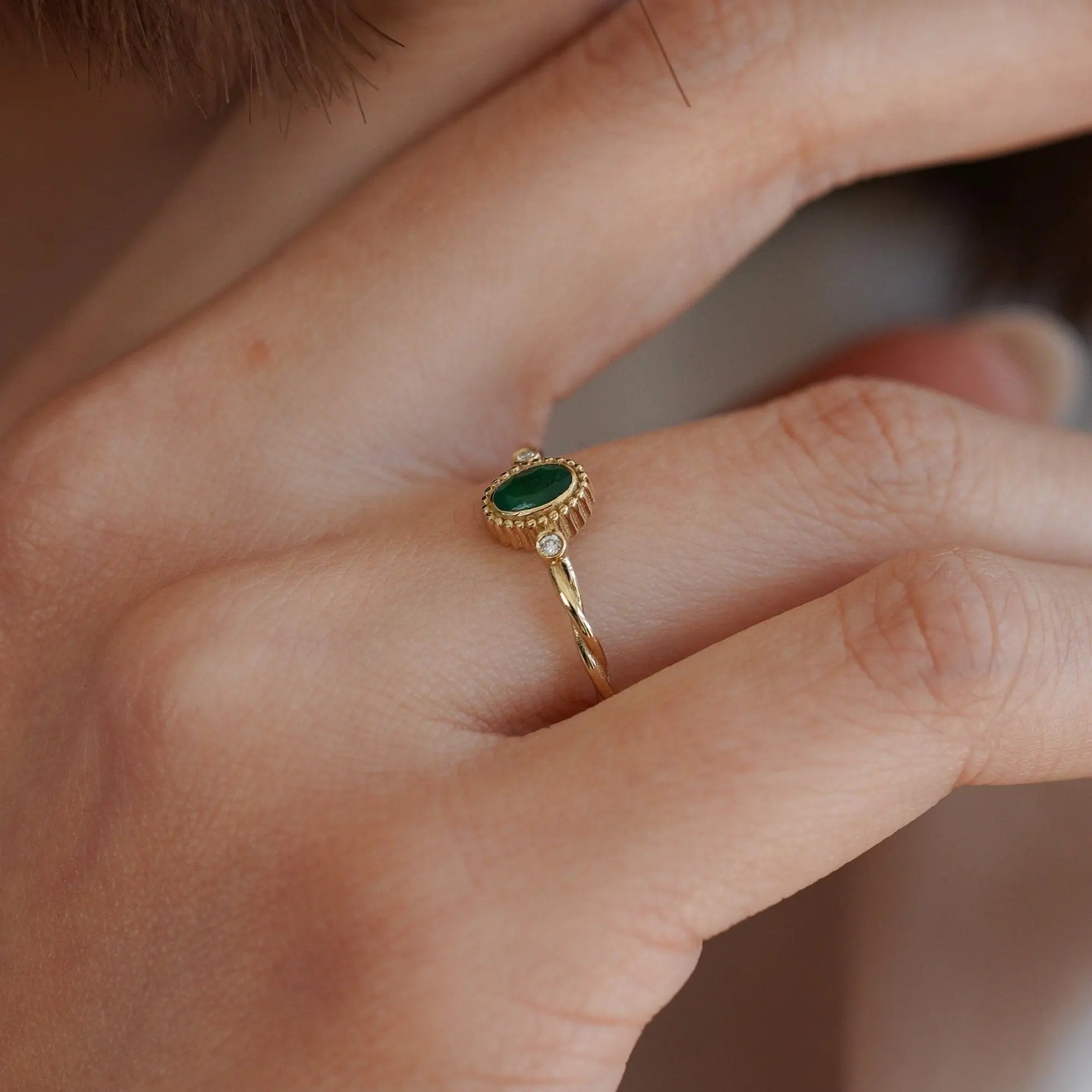 Emerald Ring , Solid Gold Ring , Diamond Ring , Propose Ring