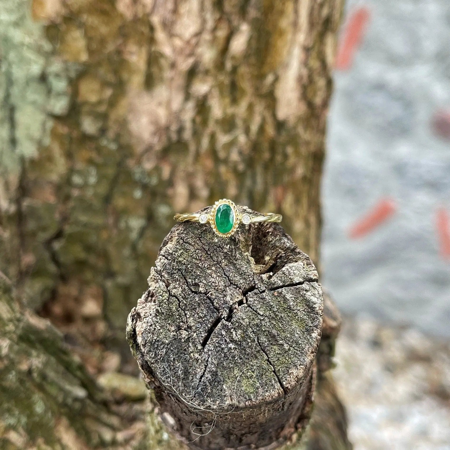 Emerald Ring , Solid Gold Ring , Diamond Ring , Propose Ring