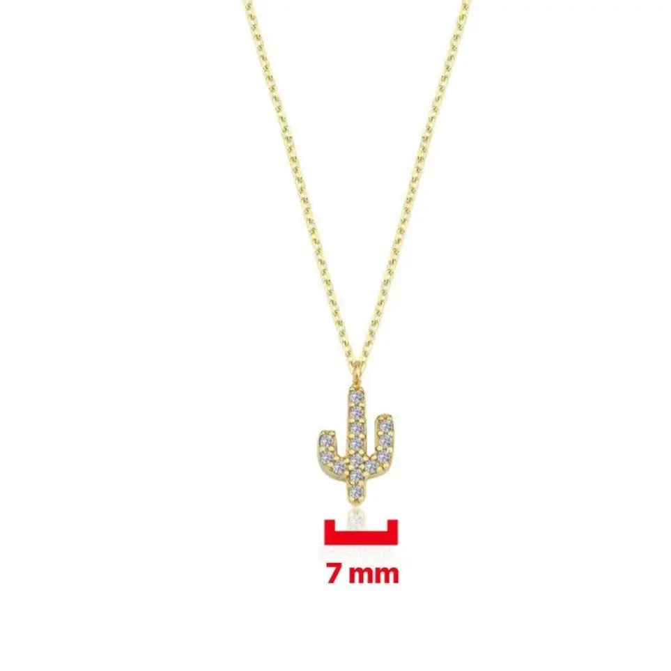 14 Karat Solid Gold Cactus Necklace - Diamond, Zirconia, or Turquoise Options Orizzo fine jewelry