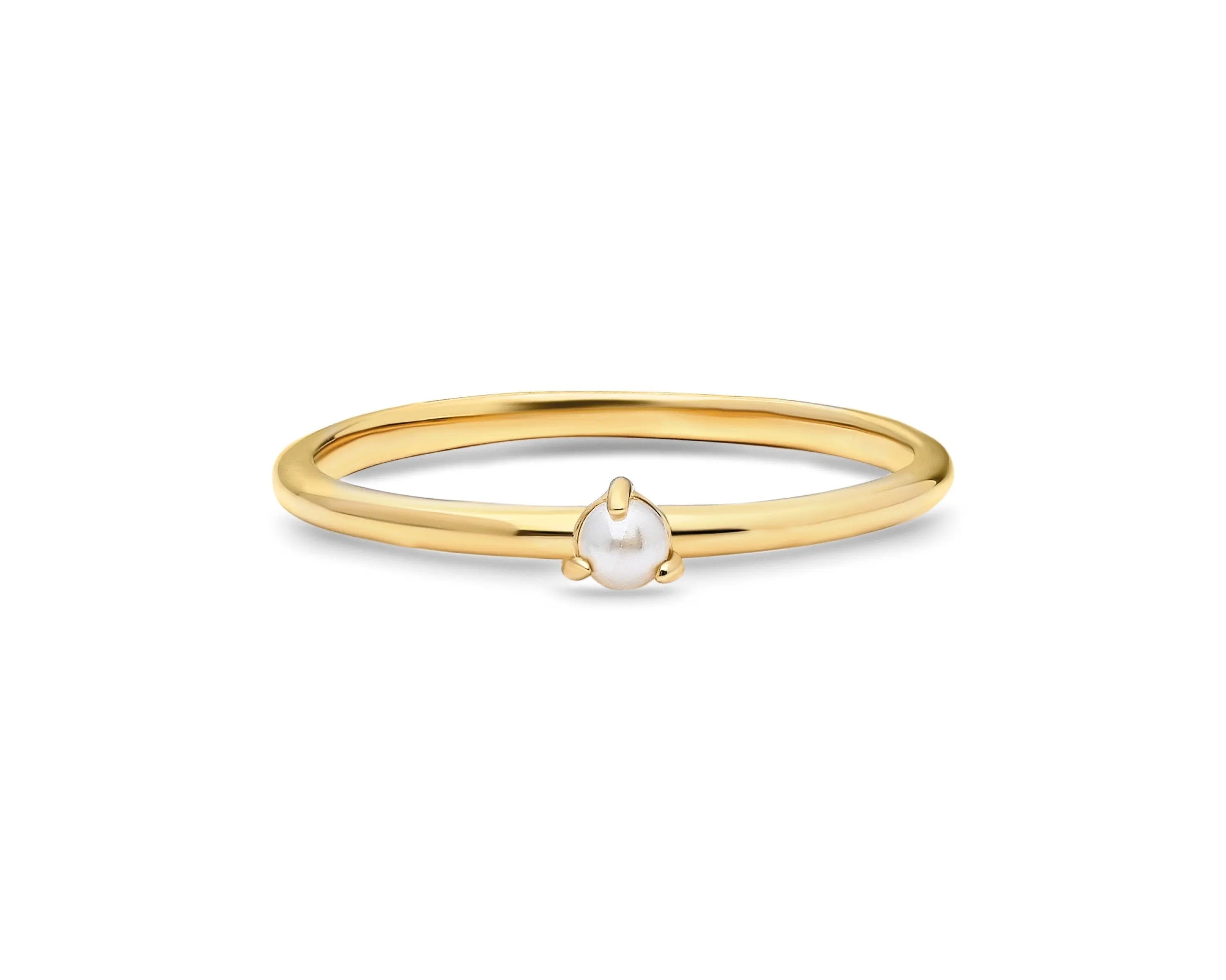 Dainty Pearl Ring , Minimal Pearl Ring , Dainty Gold Ring , Solid Gold Ring , Pearl Ring , Delicate Ring Orizzo fine jewelry