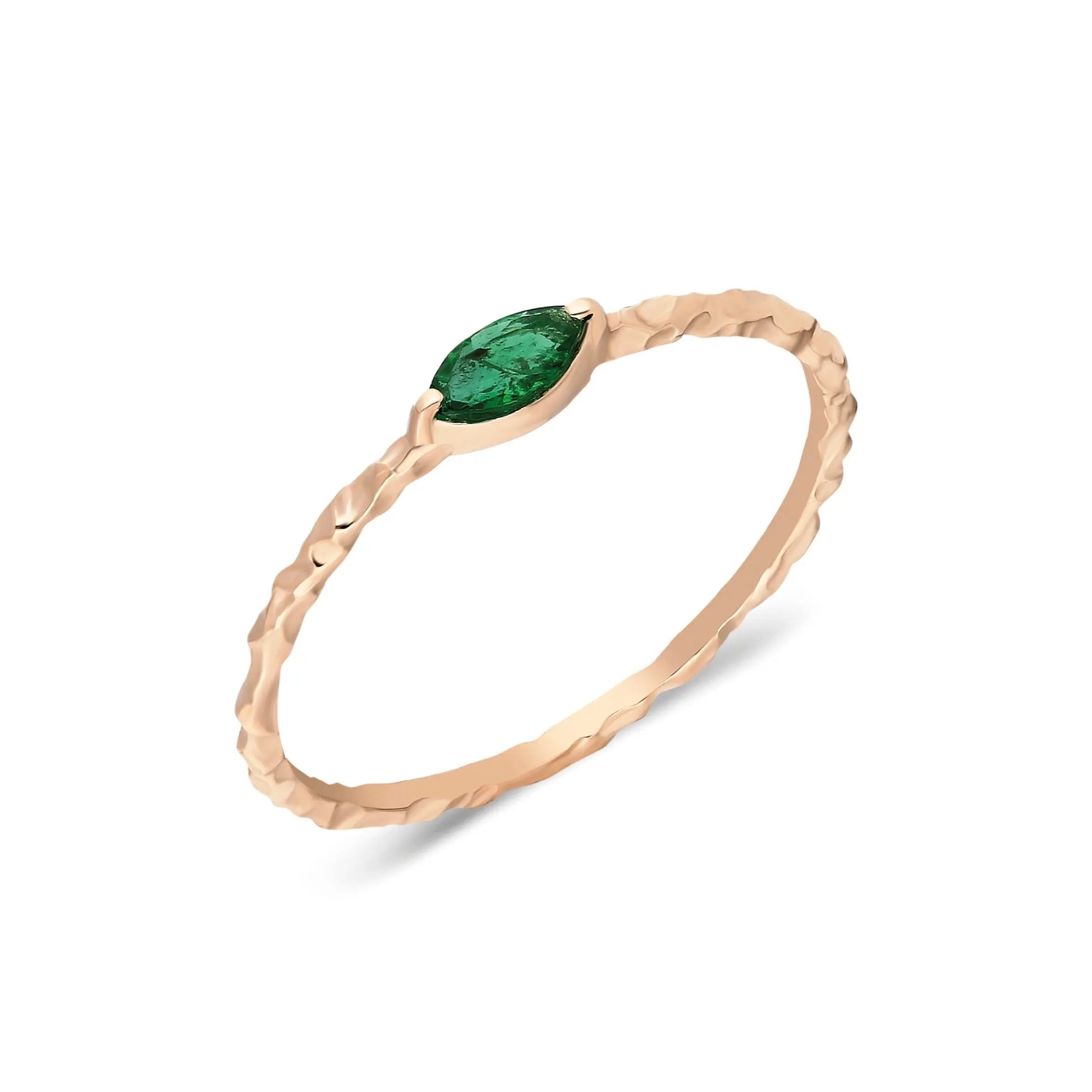 Dainty Emerald Ring , Emerald Ring , Gold Ring , Solid Gold Ring , Hammered Gold Ring , Stackable Gold Ring , Matte Gold Ring