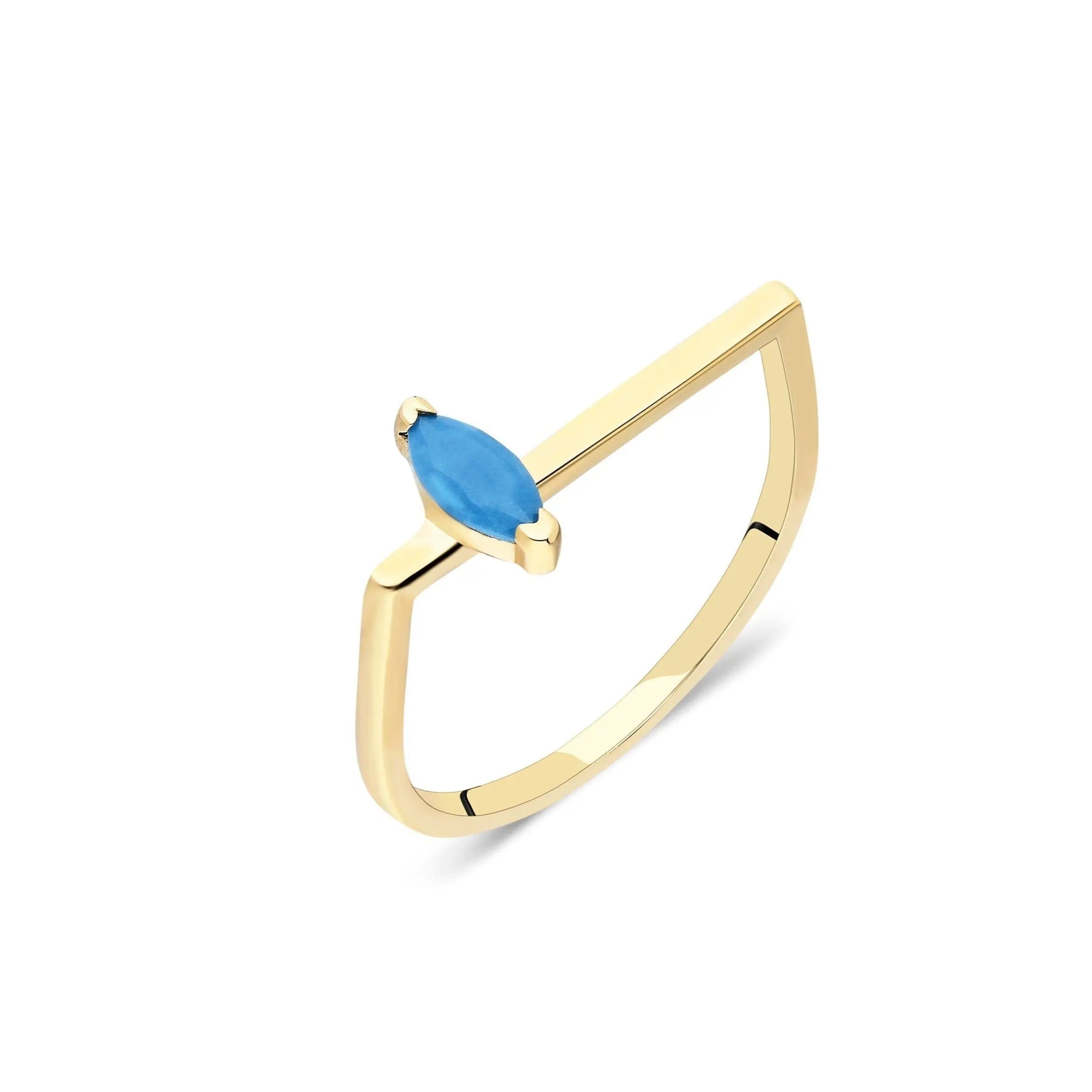 Dainty Turquoise Ring , Solid Gold Ring , Yellow Gold Ring , Minimaslist Gold Ring , Index Finger Ring