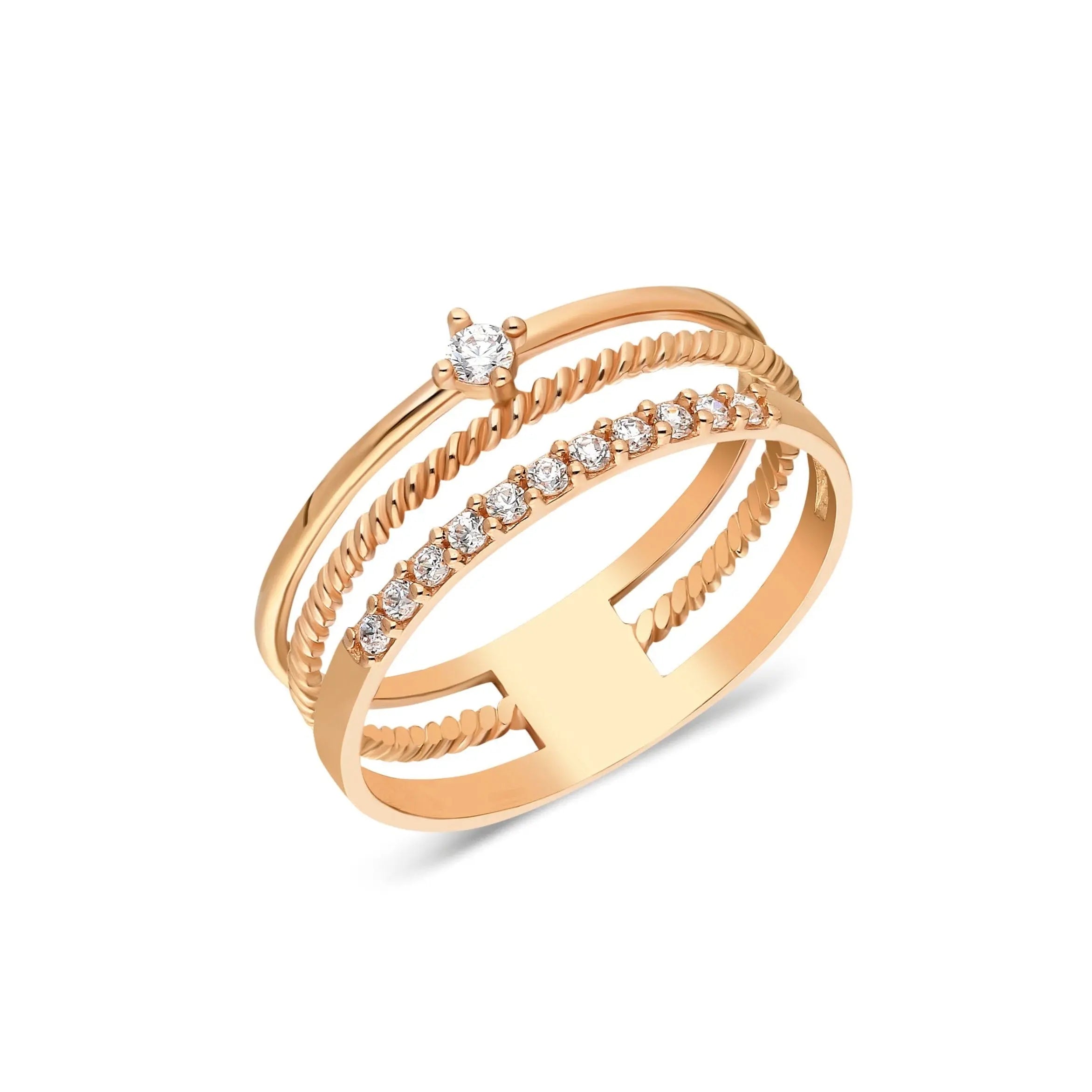 Diamond Ring , Triple Diamond Ring , Solid Gold Ring , Triple Ring , Trio Ring , Gift For Her , Triplr Gold Ring