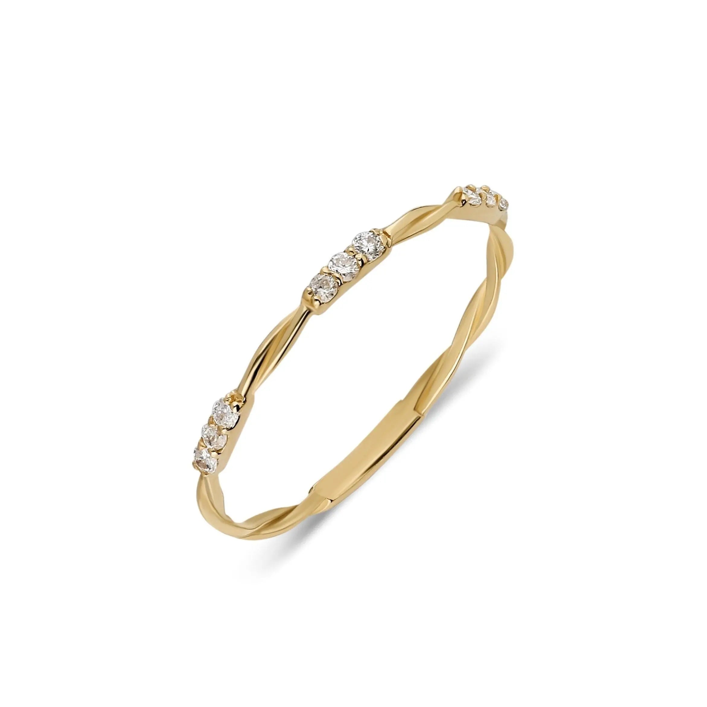 Twist Band Ring with Diamond in 14K Solid Gold Orizzo fine jewelry