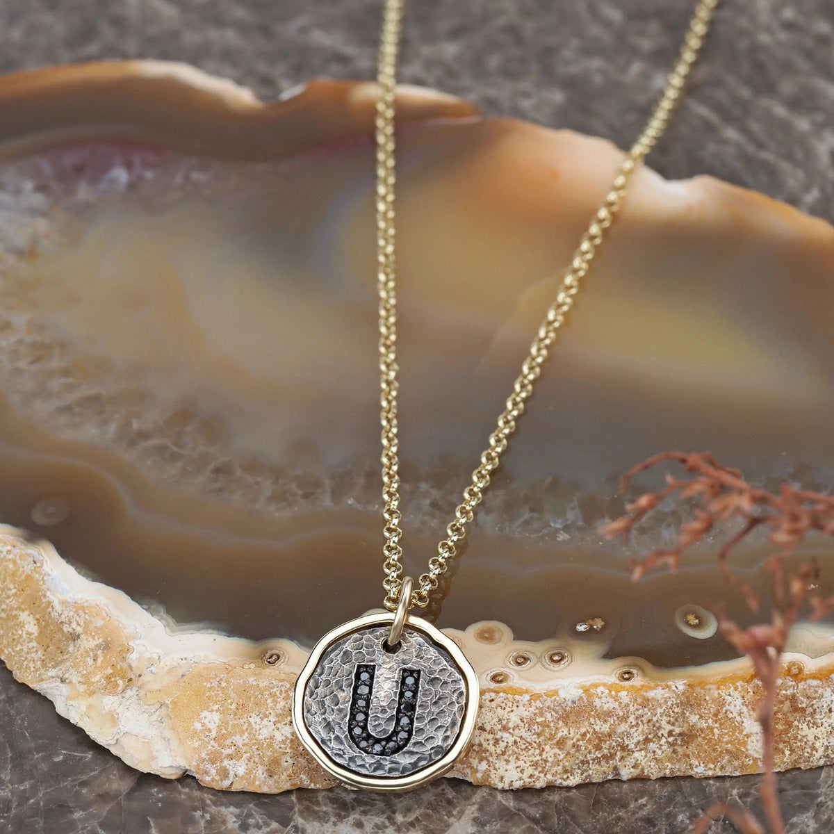 Gemstone Bezel Pendant, Diamond Letter S, Unisex Orizzo fine jewelry