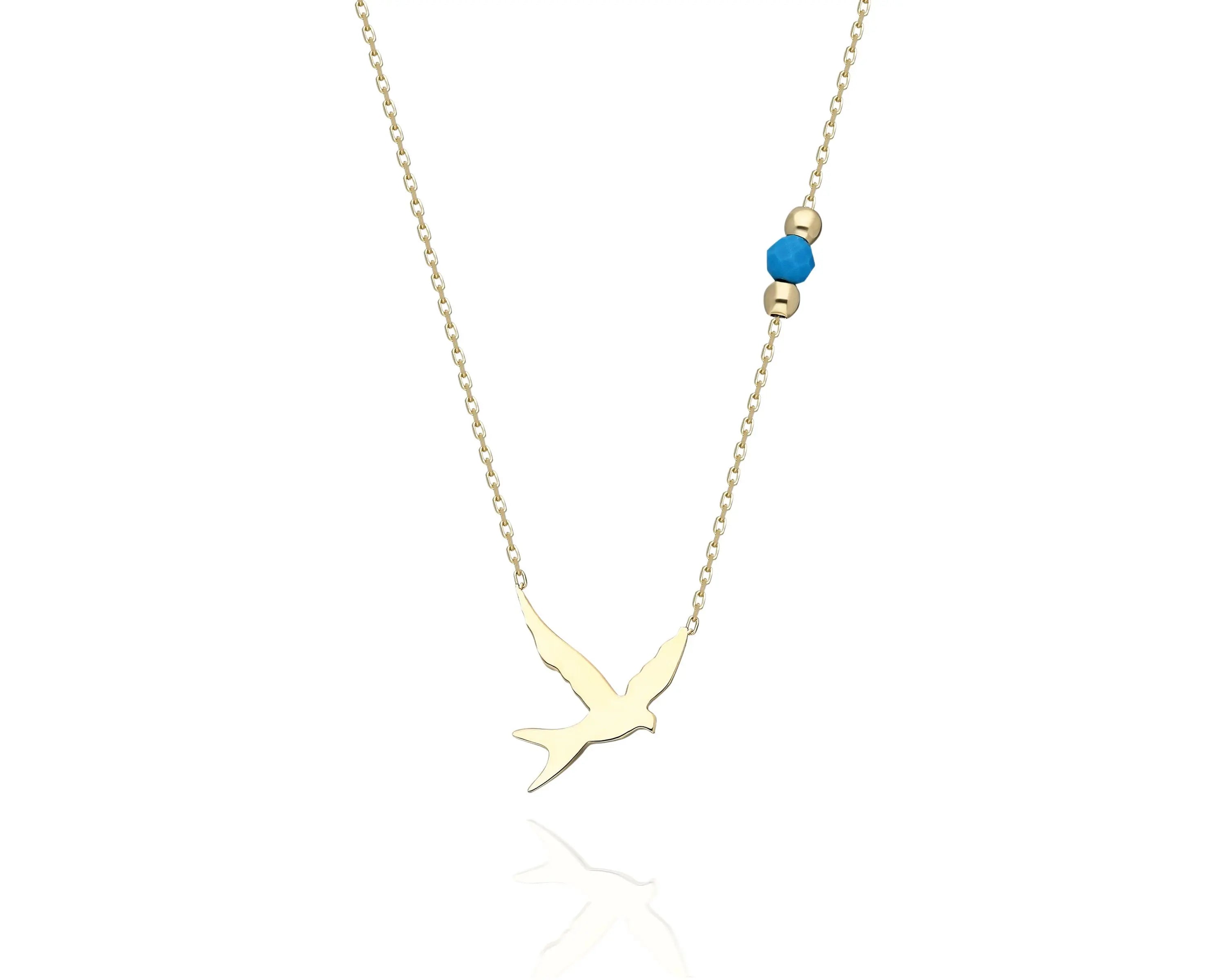 Gold and Turquoise Swallow Necklace , Gold Swallow Necklace , Swallow Necklace , Bird Necklace , Solid Gold Necklace Orizzo fine jewelry