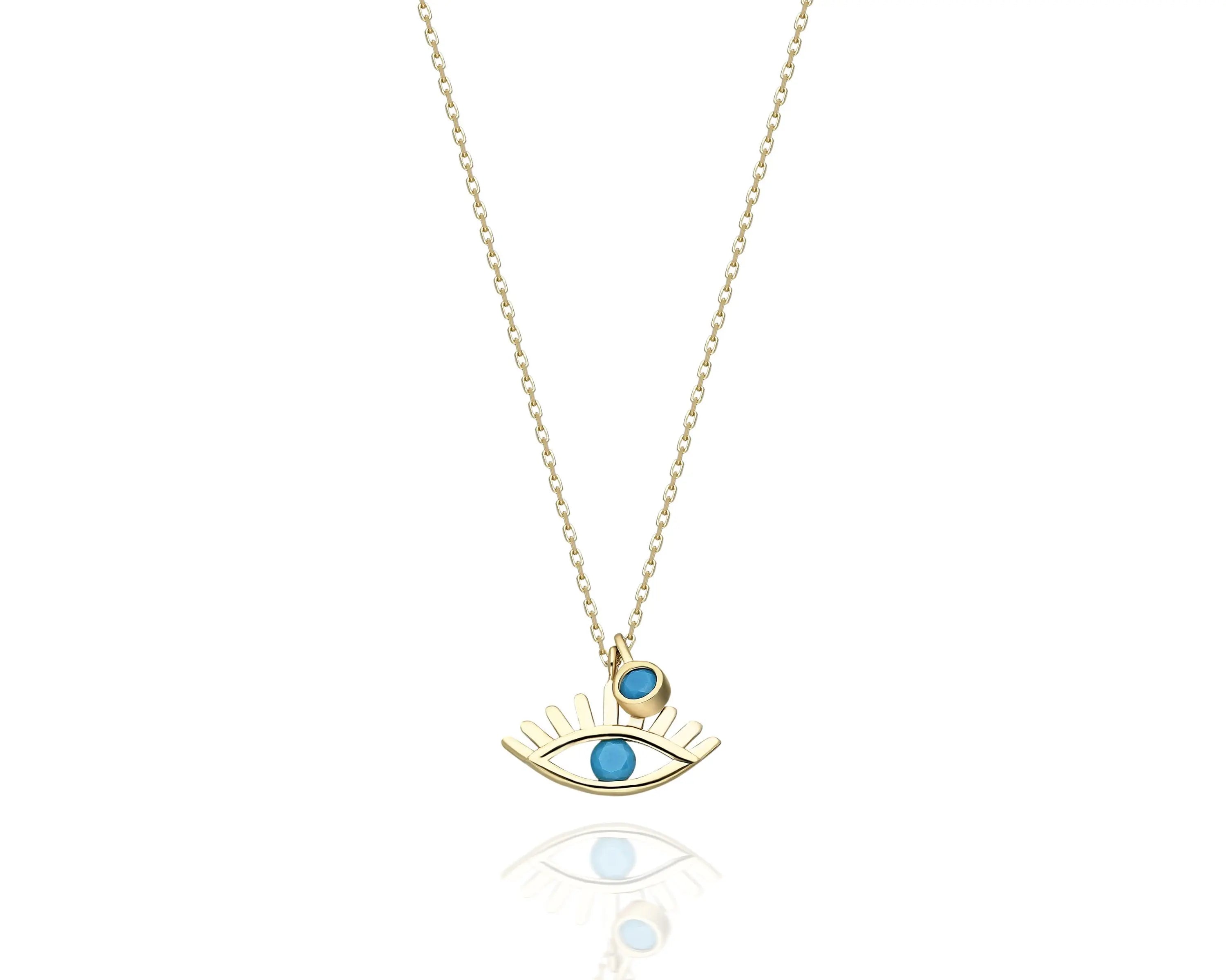 Evil Eye Gold Necklace , Evil Eye Turquoise Gold Necklace , Evil Eye Jewelry , Gold Necklace , Turquoise Necklace , Evil Eye Necklace Orizzo fine jewelry