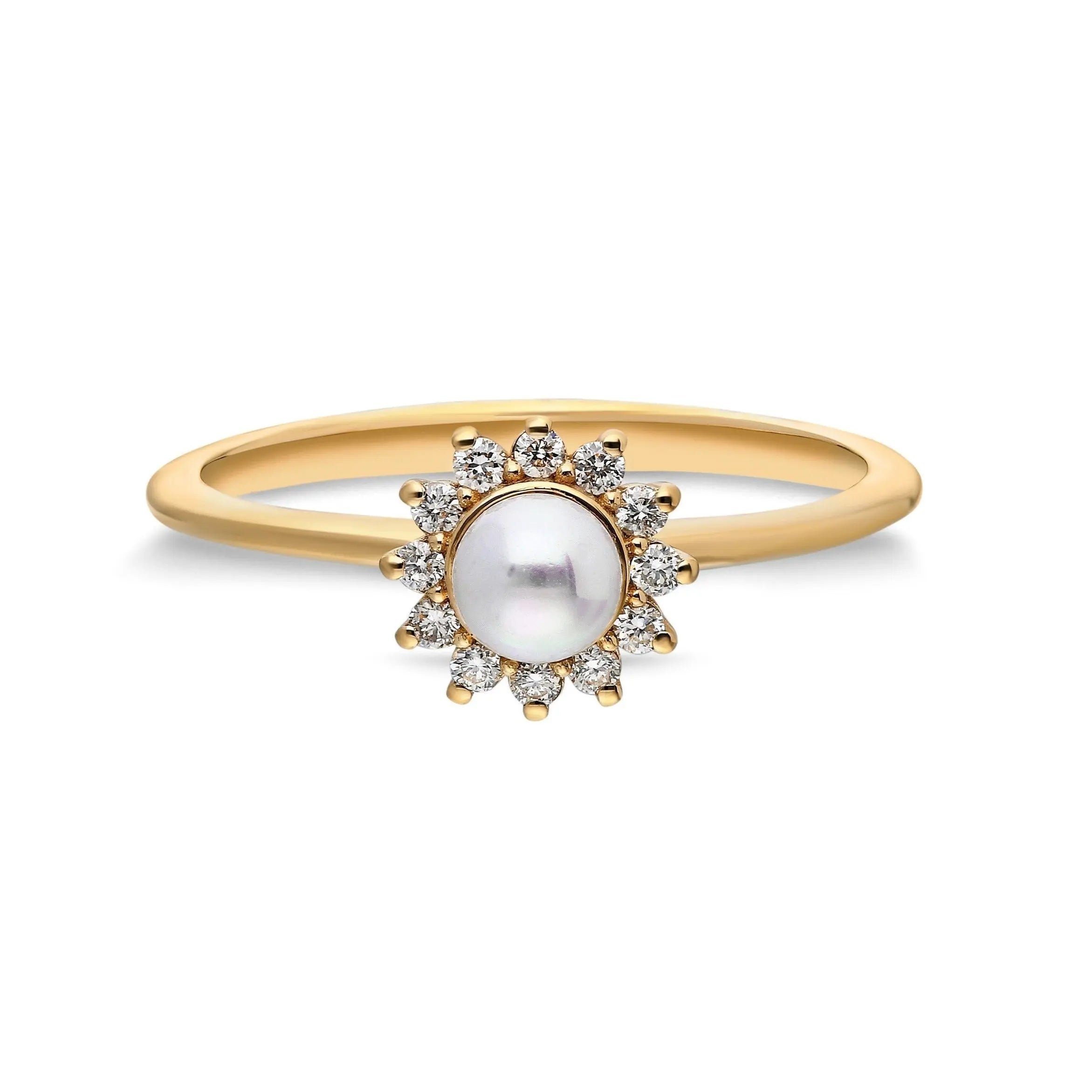 Pearl and Diamond Floral Engagement Ring in 14K Gold Orizzo fine jewelry