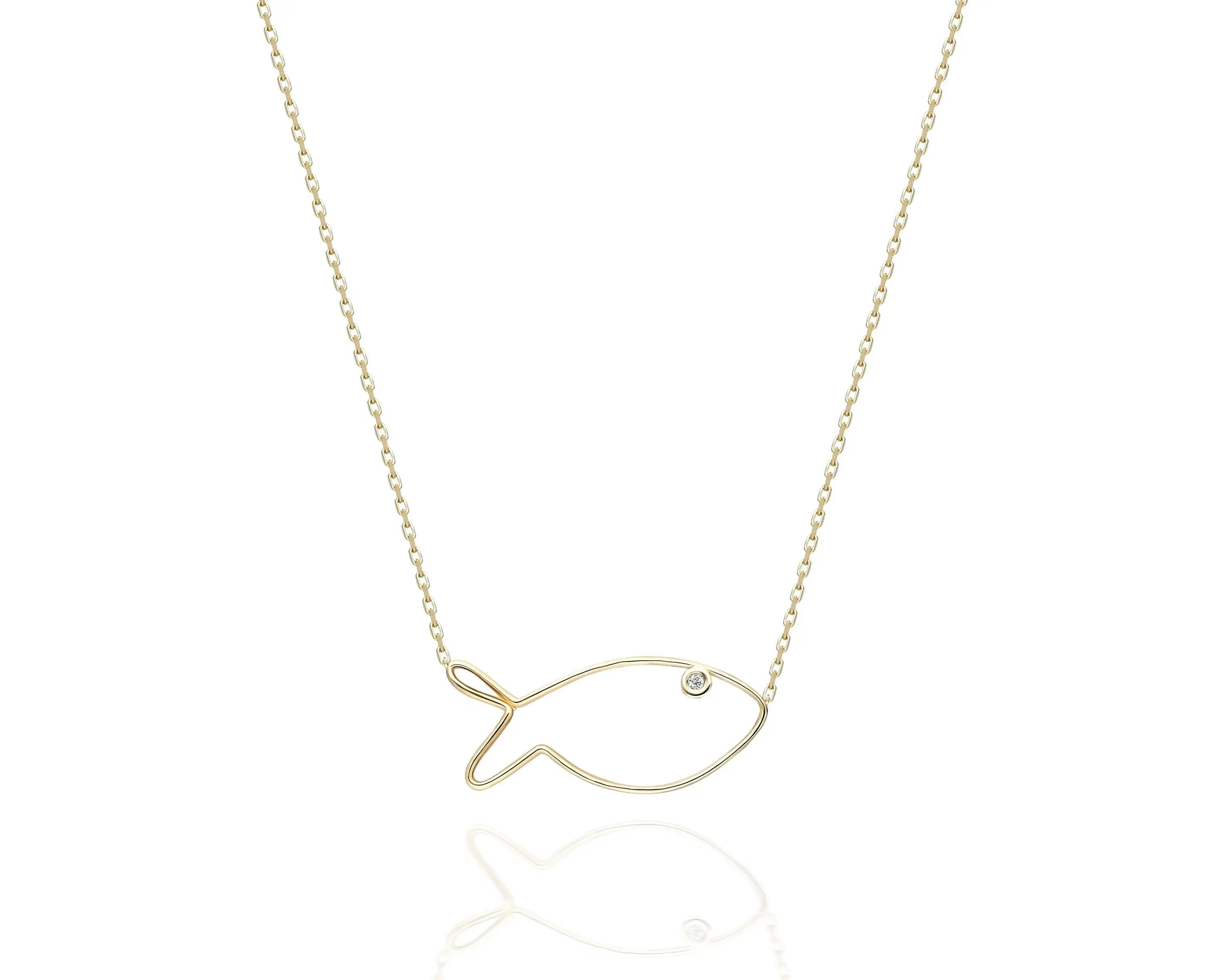 Solid Gold Fish Necklace , Fish Necklace , Tiny Fish Necklace , Gift For Her , Solid Gold Necklace Orizzo fine jewelry