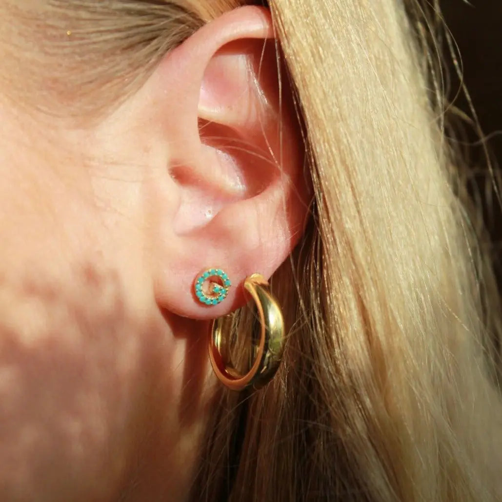 Single Letter Earrings , Diamond Letter Earrings , Turquoise Letter Earrings , Inıtial Jewelry , Gold Earrings , Stud Earrings