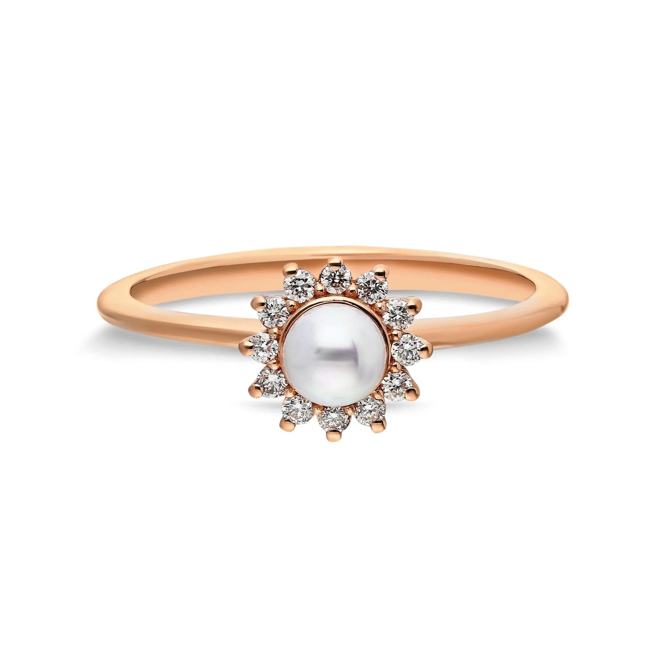 Pearl and Diamond Floral Engagement Ring in 14K Gold Orizzo fine jewelry