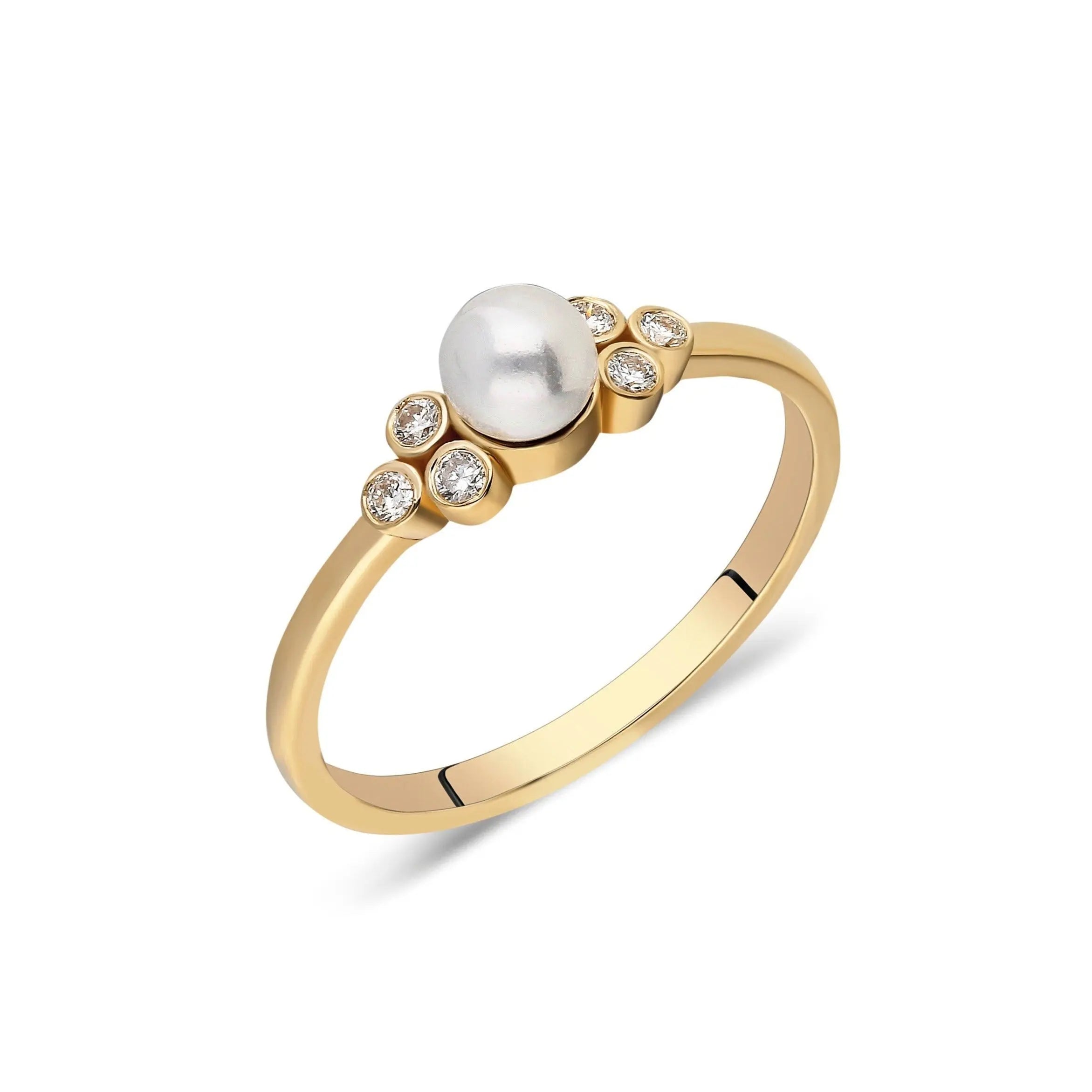 Pearl and Diamond 14K Gold Engagement Ring Orizzo fine jewelry