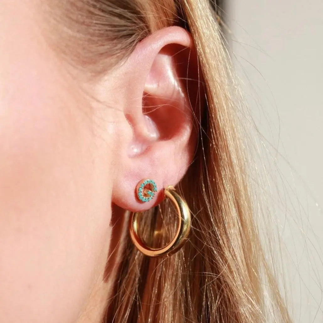 Single Letter Earrings , Diamond Letter Earrings , Turquoise Letter Earrings , Inıtial Jewelry , Gold Earrings , Stud Earrings