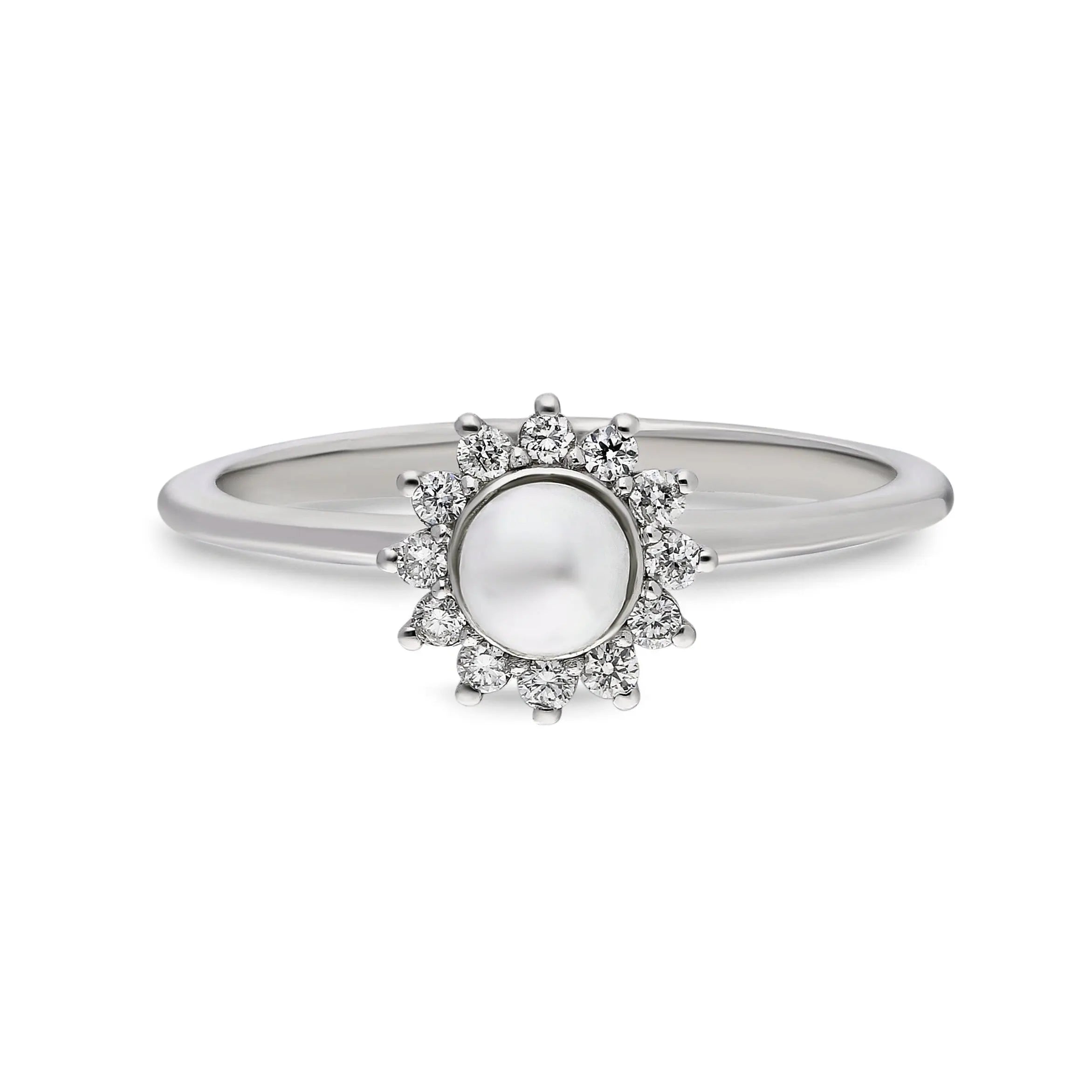 Pearl and Diamond Floral Engagement Ring in 14K Gold Orizzo fine jewelry